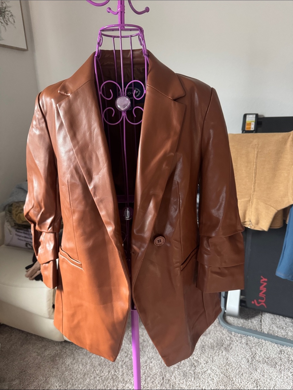 Scoop Tailored Faux Leather Blazer Jacket - Rust
